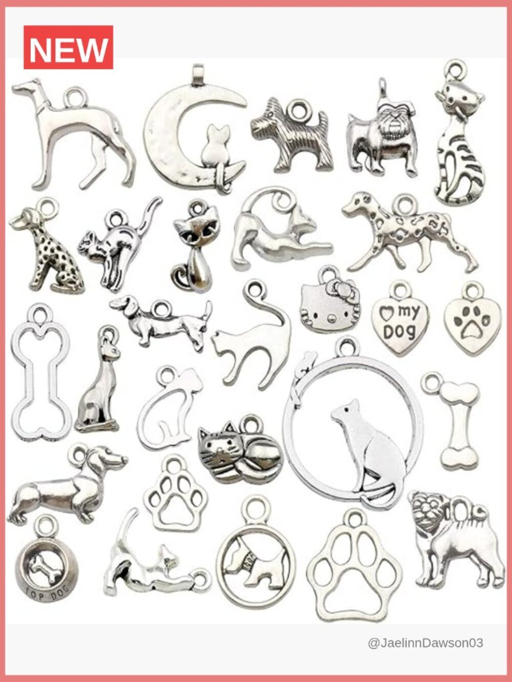 Silver Animal Cat Dog Pet Charms Pendants 80pcs for Jewelry Making DIY Craft